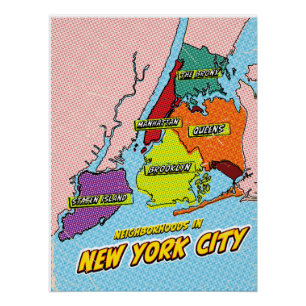 Poster Carte de la ville de New York illustrée par Pop Ar