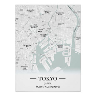 Poster Carte de la ville de style classique de Tokyo, Jap