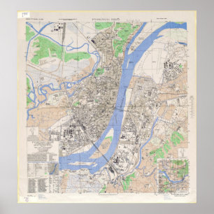 Poster Carte de la ville nord-coréenne de Pyongyang en 19