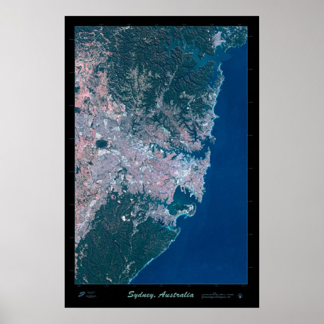 Poster Carte de l'affiche satellite de Sydney Australie (Devant)