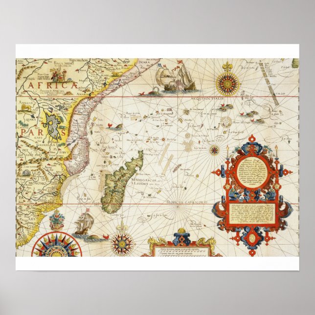 Poster Carte de l'Afrique de l'Est et de Madagascar, 1596 (Devant)