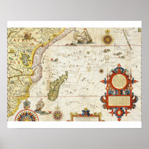 Poster Carte de l'Afrique de l'Est et du Madagascar, 1596