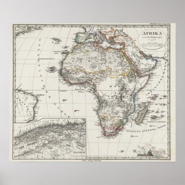 Poster Carte de l'Afrique par Stieler (Devant)