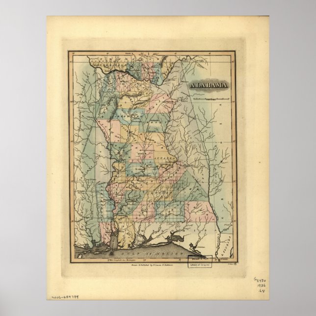 Poster Carte de l'Alabama 1826 (Devant)
