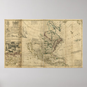 Poster Carte de l'Amérique du Nord par Herman Moll (1715)