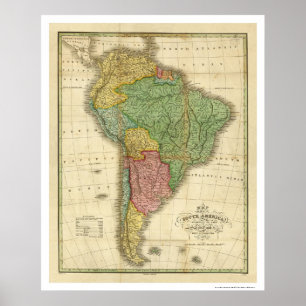 Poster Carte de l'Amérique du Sud par Finley 1826