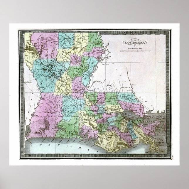 Poster Carte de l'ancienne Louisiane 1848 (Devant)