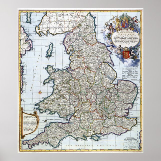 Poster - Carte de l'Angleterre du 14ème siècle (Devant)
