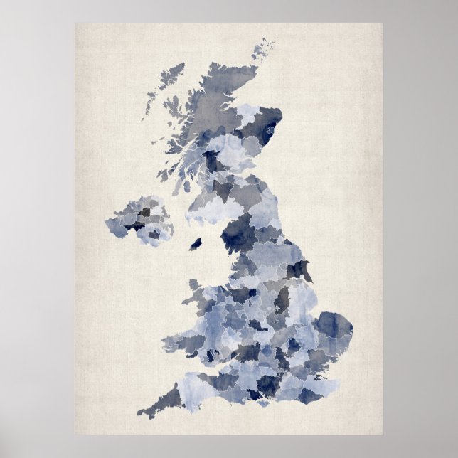 Poster Carte de l'aquarelle britannique (Devant)