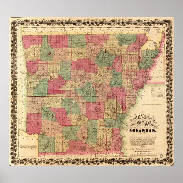Poster Carte de l'Arkansas 1866 (Devant)