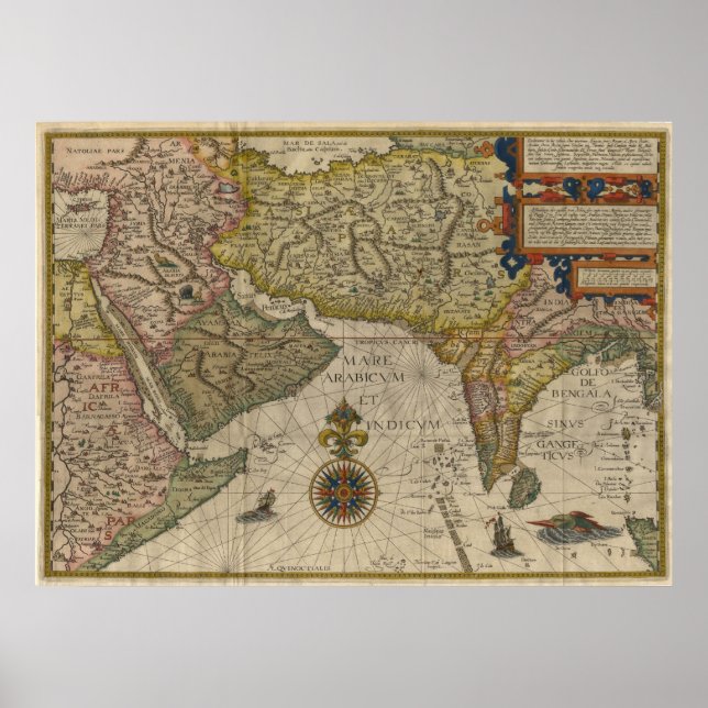 Poster Carte de l'Asie du Sud 1596 (Devant)