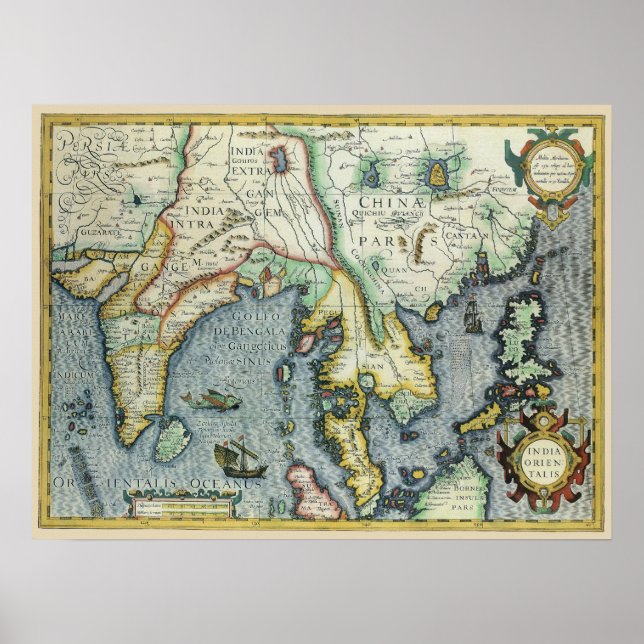 Poster Carte de l'Asie du Sud-Est antique par Mercator /  (Devant)