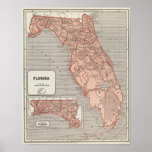 Poster Carte de l'Atlas de Floride (Devant)