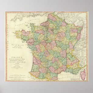 Poster Carte de l'Atlas de France avec évêques