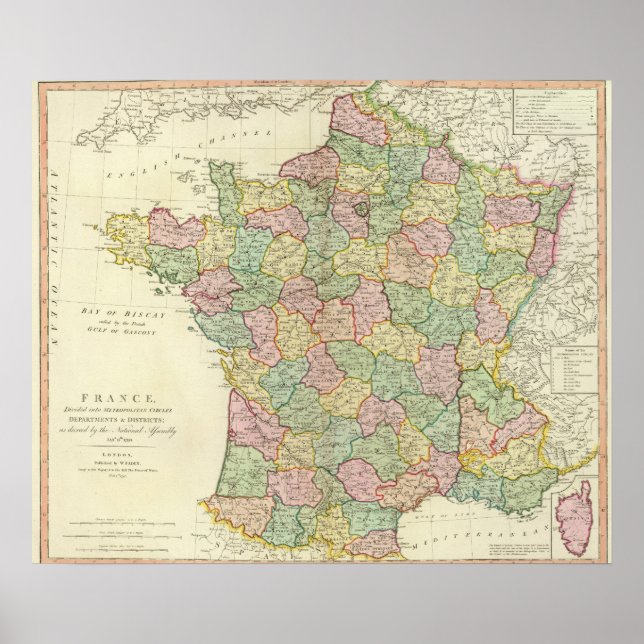 Poster Carte de l'Atlas de France avec évêques (Devant)
