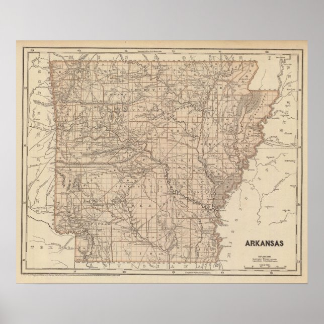 Poster Carte de l'Atlas de l'Arkansas (Devant)
