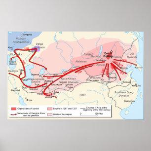 Poster Carte de l'Empire de Genghis Khan au XIIIe siècle
