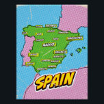 Poster Carte de l'Espagne illustrée par Pop Art<br><div class="desc">Pop Art Illustrated Espagne Carte européenne dans un style vintage et ancien.</div>