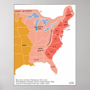 Poster Carte de l'est de l'Amérique du Nord en 1775