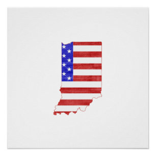 Poster Carte de l'état de la silhouette de l'Indiana USA