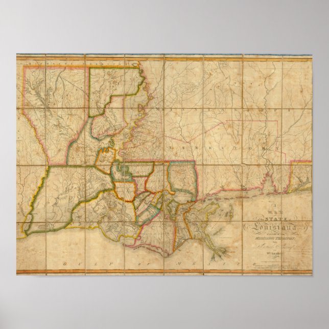 Poster Carte de l'état de Louisiane (Devant)