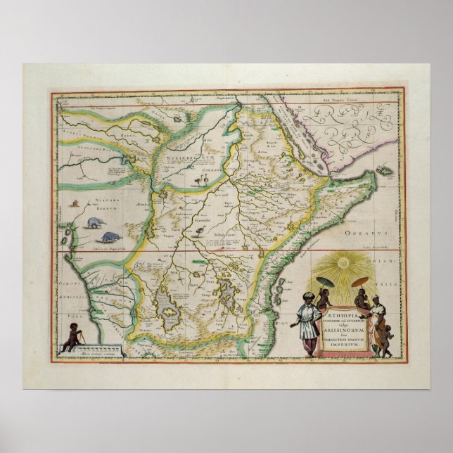 Poster Carte de l'Ethiopie montrant cinq Etats africains (Devant)