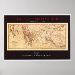 Poster Carte de l'expédition Lewis and Clark