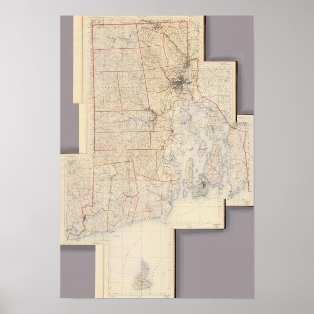 Poster Carte de l'île composite Rhode (Devant)