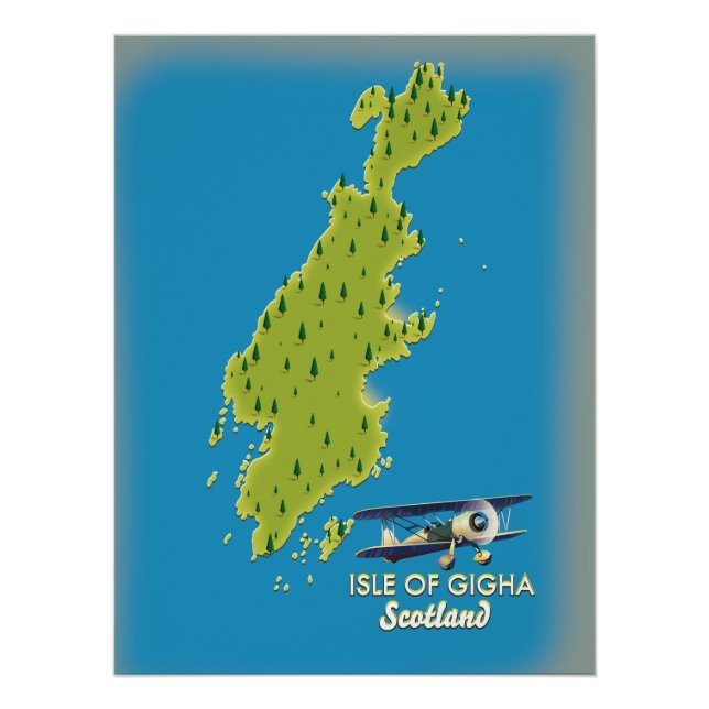 Poster Carte de l'île de Gigha en Écosse (Devant)