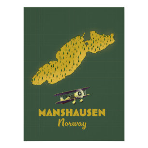 Poster Carte de l'île Manshausen en Norvège