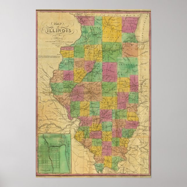Poster Carte de l'Illinois 2 (Devant)