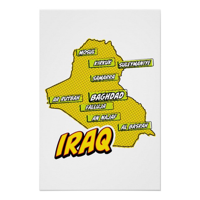 Poster Carte de l'Irak illustrée par Pop Art (Devant)
