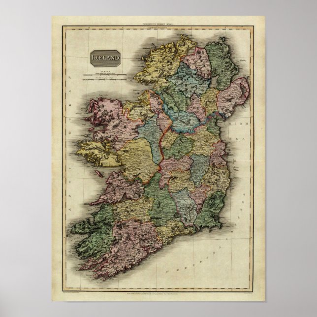 Poster Carte de l'Irlande 1813 par John Pinkerton (Devant)
