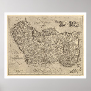Poster Carte de l'Irlande antique par Mercator 1580