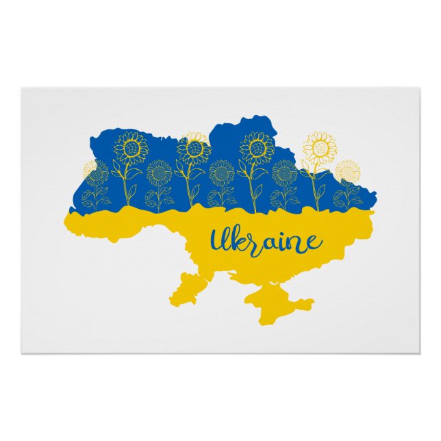 Poster Carte de l'Ukraine avec tournesol et drapeau ukrai (Devant)