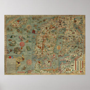 Poster Carte de marina de Carta de la Scandinavie par