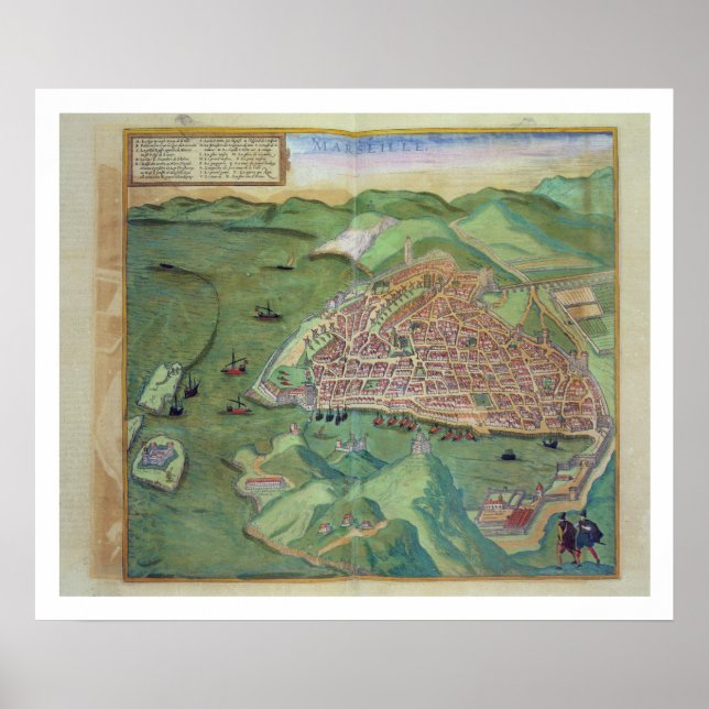Poster Carte de Marseille, de Civitates Orbis Terrarum (Devant)