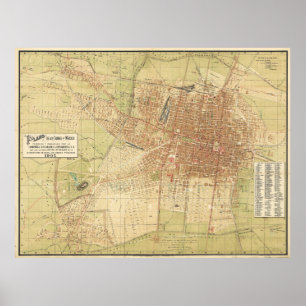 Poster Carte de Mexico City de 1907