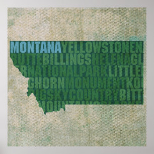 Poster Carte de mot d'ensemble d'état du Montana sur la