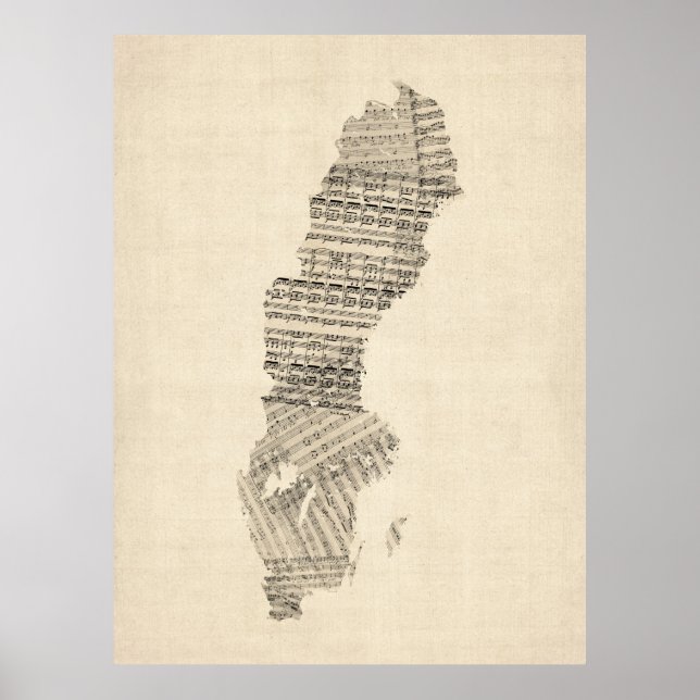 Poster Carte de musique ancienne feuille Suède (Devant)