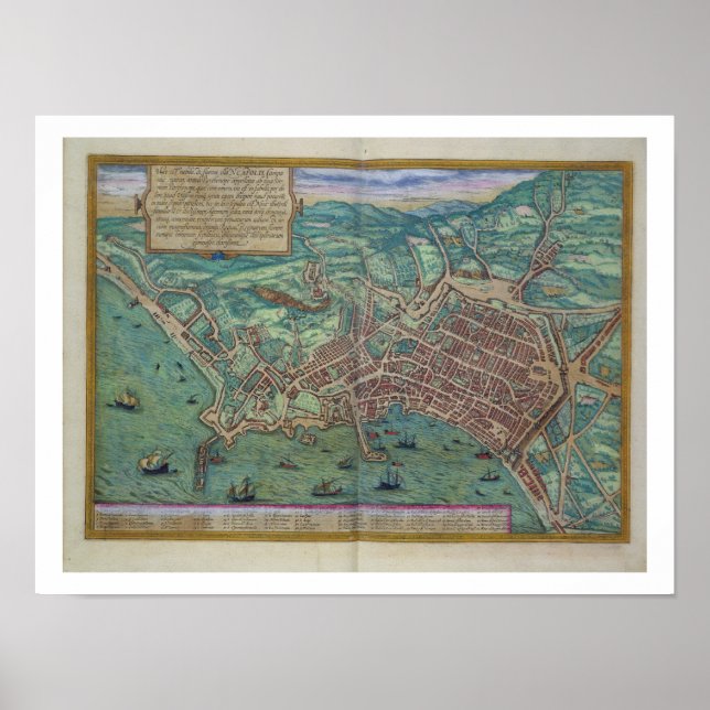 Poster Carte de Naples, de Civitates Orbis Terrarum par (Devant)