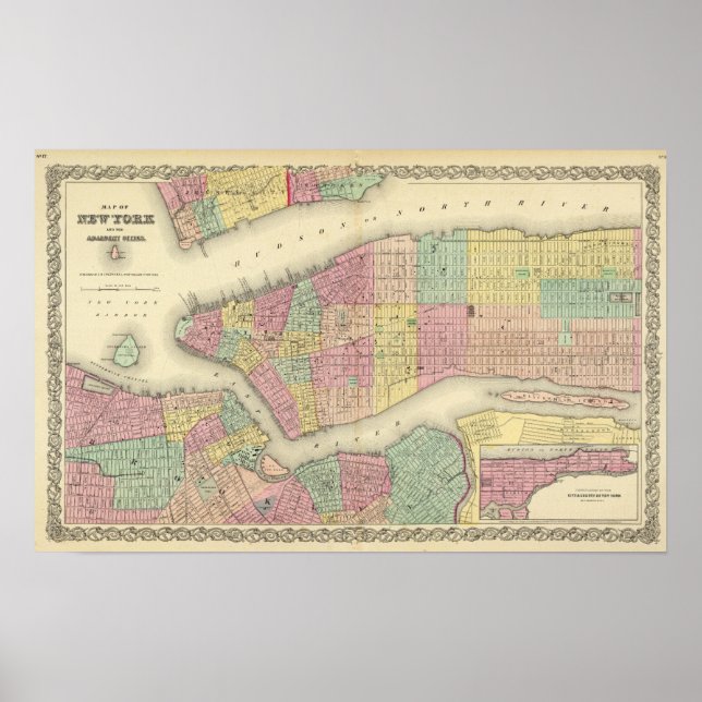 Poster Carte De New York Et Les Villes Voisines (Devant)