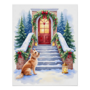 Poster Carte de Noël représentant un Terrier Cesky sur un