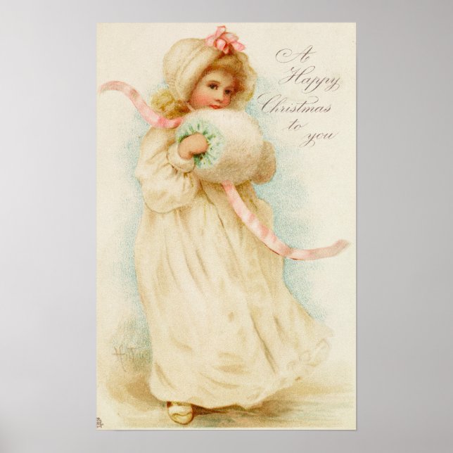 Poster Carte de Noël représentant une fille avec un muffe (Devant)