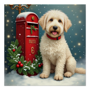 Poster Carte de Noël vintage avec un vieux berger anglais