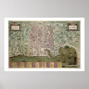 Poster Carte de Palerme, de "Civitates Orbis Terrarum"