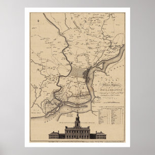 Poster Carte de plan de Philadelphie - 1777