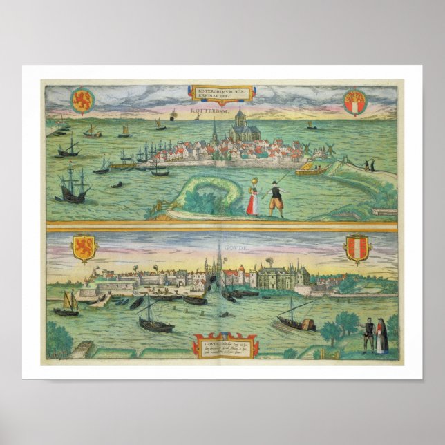 Poster Carte de Rotterdam et Gouda, de 'Civitates Orbis (Devant)