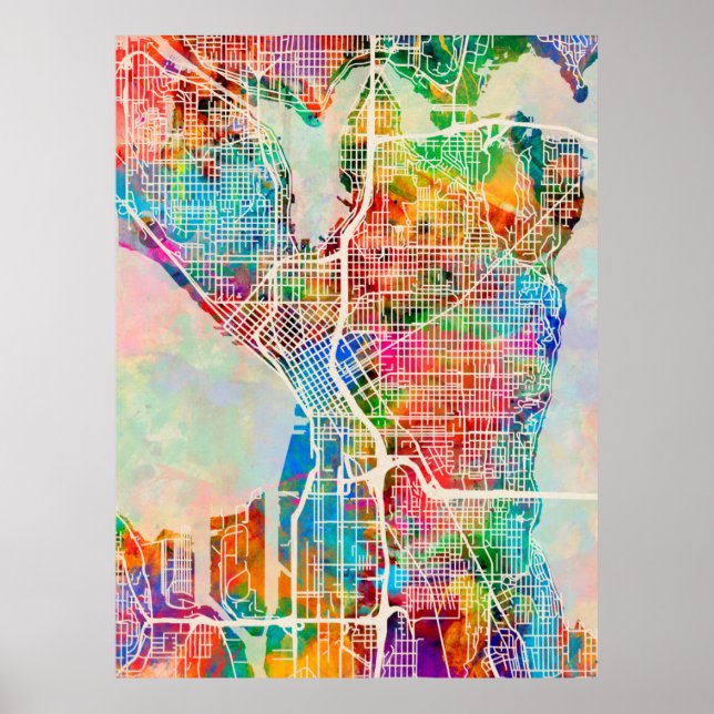 Poster Carte de Seattle Washington Street City (Devant)