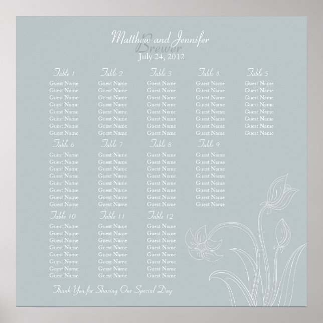 Poster Carte de siège de la réception de mariage floral g (Devant)